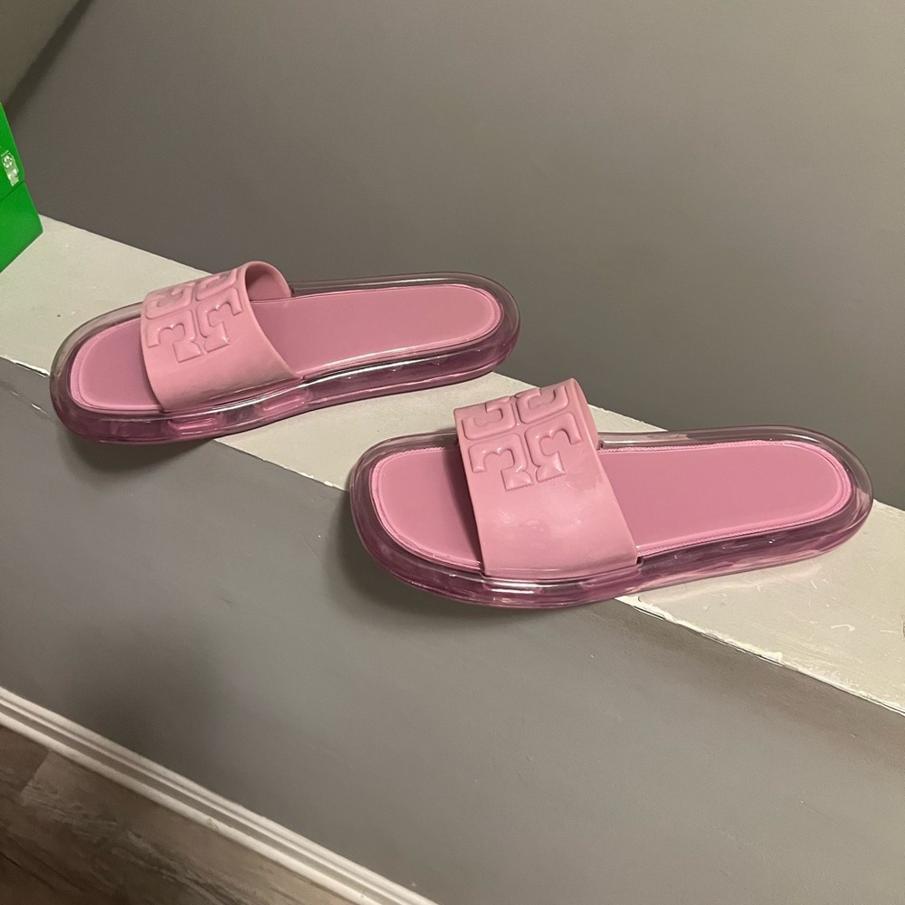 Pink Slide Sandals with Logo-Style Strap - Picture 3 of 4
